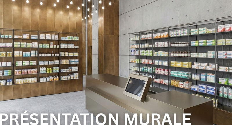 Présentation murale CAROLINE pour pharmacies et produits de santé.
