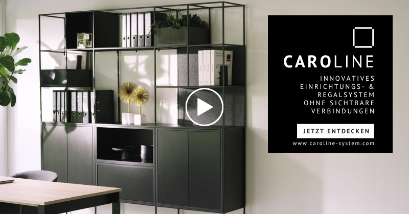 Video zum CAROLINE Einrichtungssystem von concept-s – modulares Regal- und Einrichtungssystem ohne sichtbare Verbindungen für Office, Home & Living und Retail.
