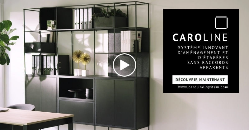 Vidéo présentant le système d'aménagement CAROLINE de concept-s – un système modulaire d'étagères et de mobilier sans raccords visibles pour les bureaux, l'habitat et les espaces commerciaux.