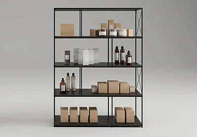 Großes freistehendes CAROLINE Regal mit offenen Fächern und filigranem Stahlrahmen für Home & Living, Office, Retail und hochwertige Objekteinrichtungen.