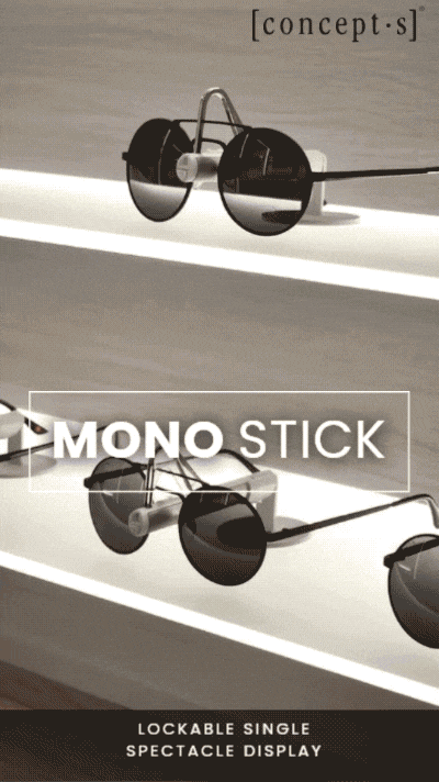 MONO STICK eyewear holder for flexible attachment to smooth surfaces without permanent mounting.