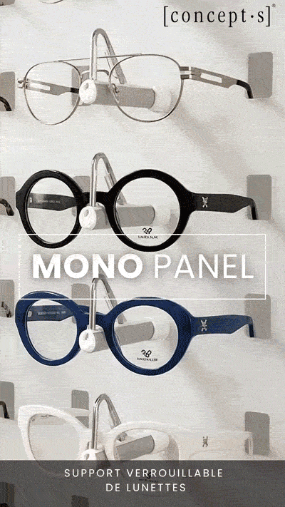 MONO PANEL avec support verrouillable pour une présentation sécurisée des montures haut de gamme.