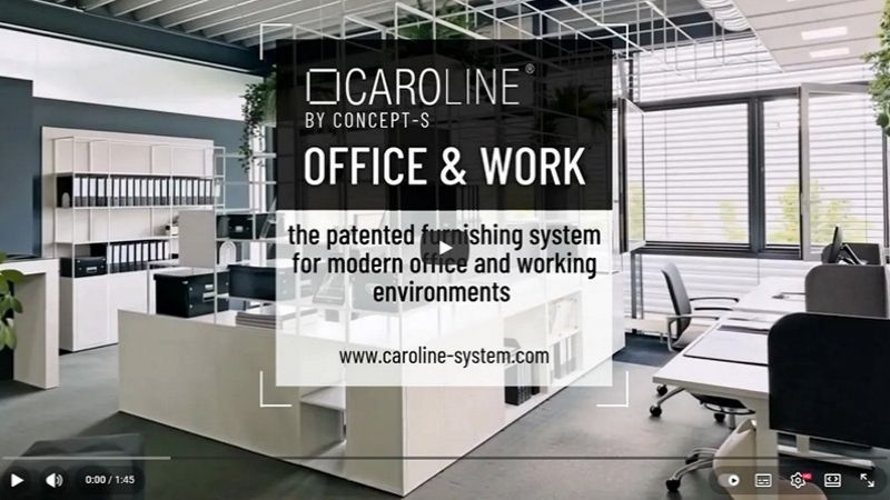 Video preview of the CAROLINE OFFICE & WORK furnishing system for modern workplaces.