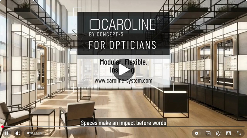 CAROLINE furnishing system for opticians with modular display solutions in a modern store.