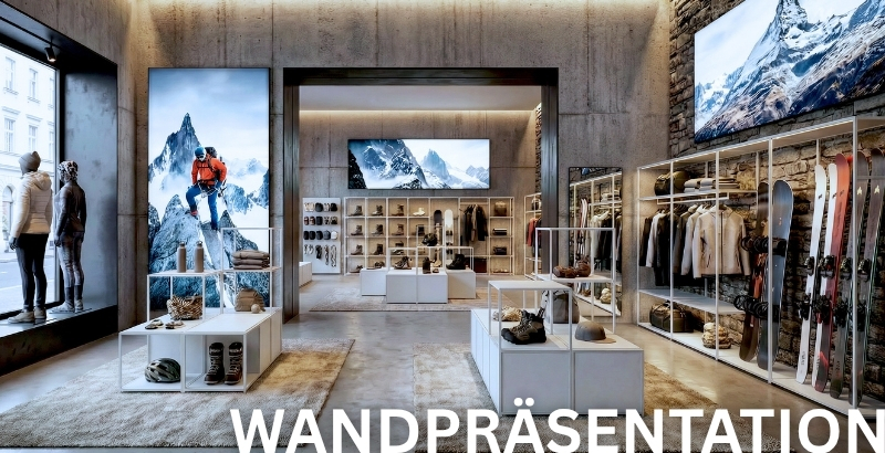 Sport- und Outdoor-Store mit modularer Wandpräsentation.