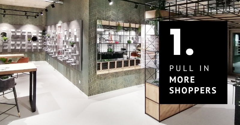 Modern shop concept with modular display systems designed to increase customer traffic.