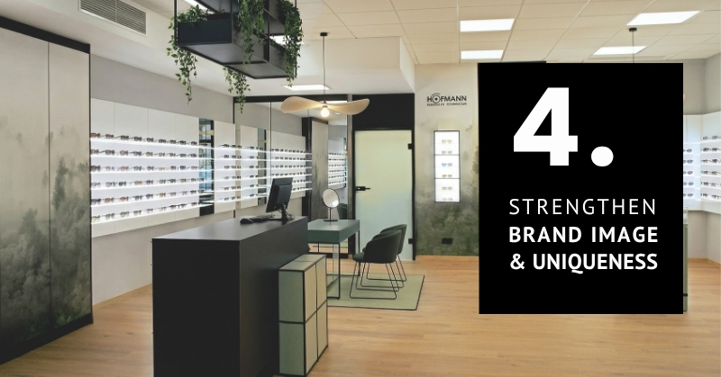 Modern optical store with a distinctive retail concept that strengthens brand identity.